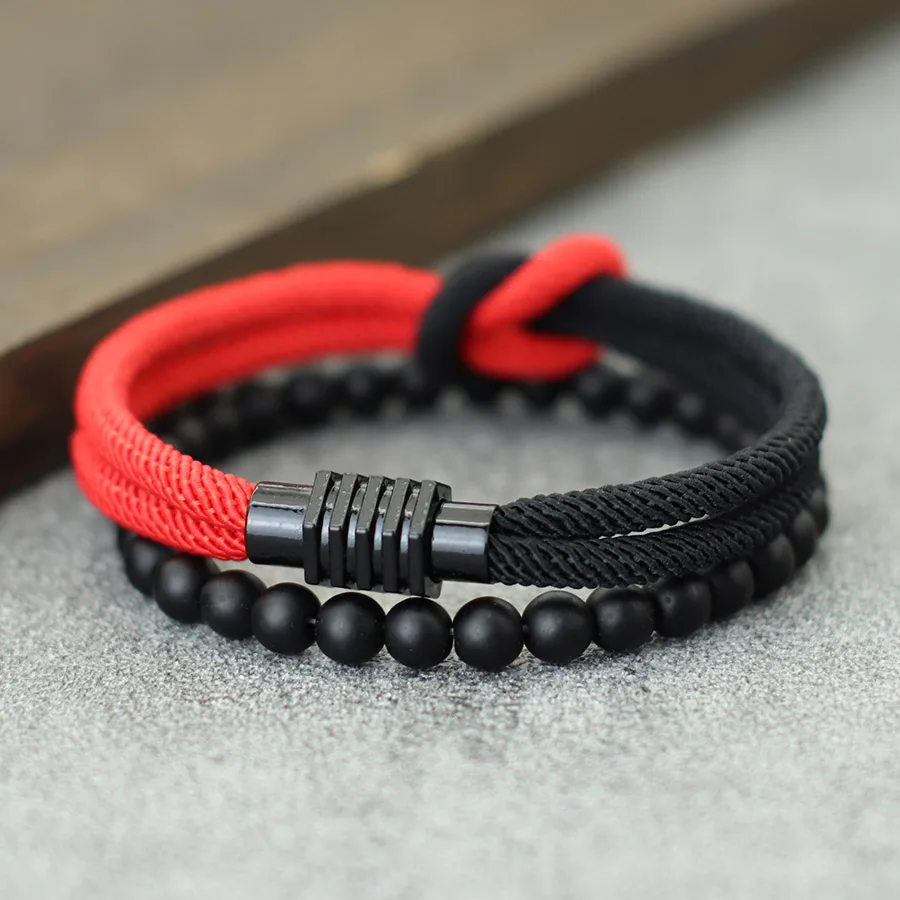 Men Knot Rope Bracelet Yellow Blue Adjustable Distance Magnet Buckle