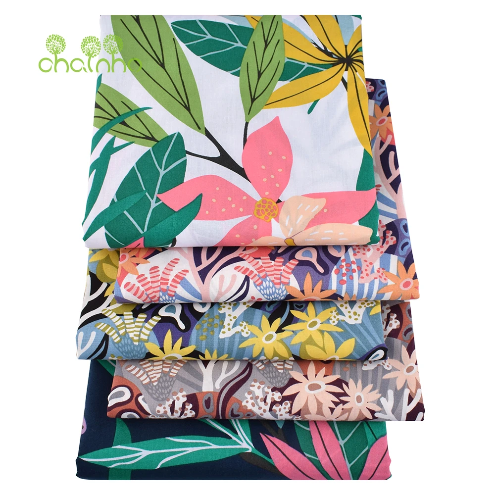 Chainho,Printed Plain Weave Poplin Cotton Fabric,DIY Sewing Quilting Material,Patchwork Cloth Textile,Big Size,4PC6-10