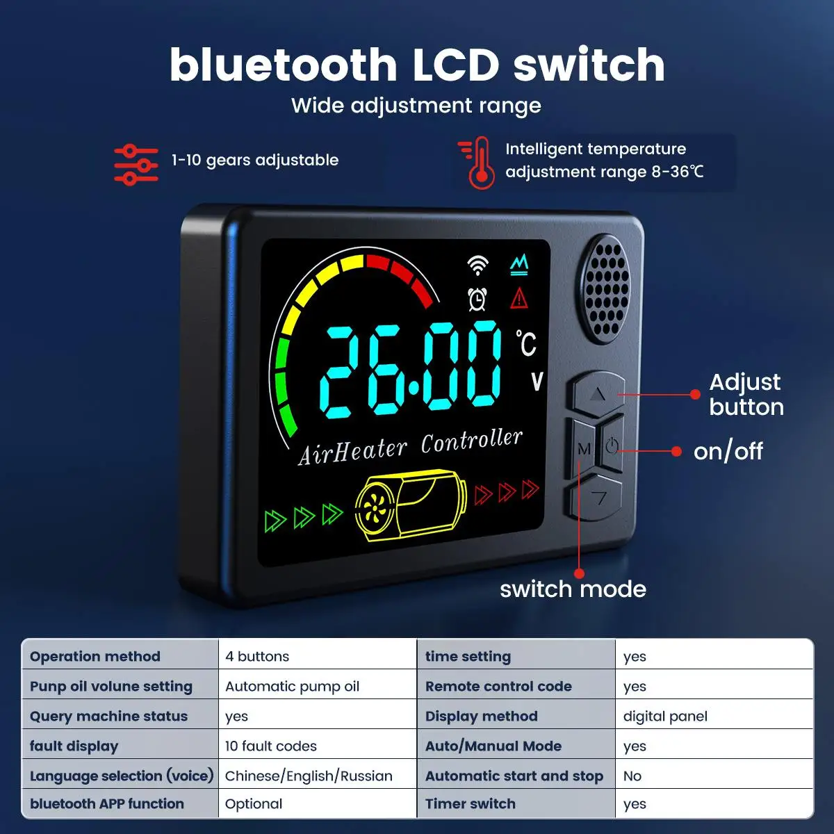 Hcalory 12V 24V Universal 5-8KW Car Parking Diesel Air Heater LCD Screen APP Remote Control Voice Broadcast With Silencer