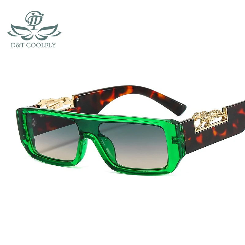 

D&T 2022 New Fashion Rectangle Sunglasses Women Men Gradients Lens PC Frame Leopard Decorate Brand Designer Sun Glasses UV400