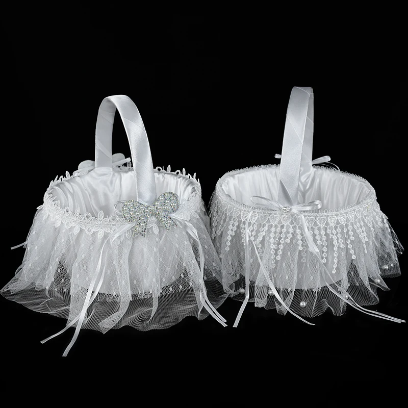 

1Pc Lace White Wedding Basket Flower Bridal Bridesmaid Girls Handheld Basket For Wedding Party Decoration Supplies