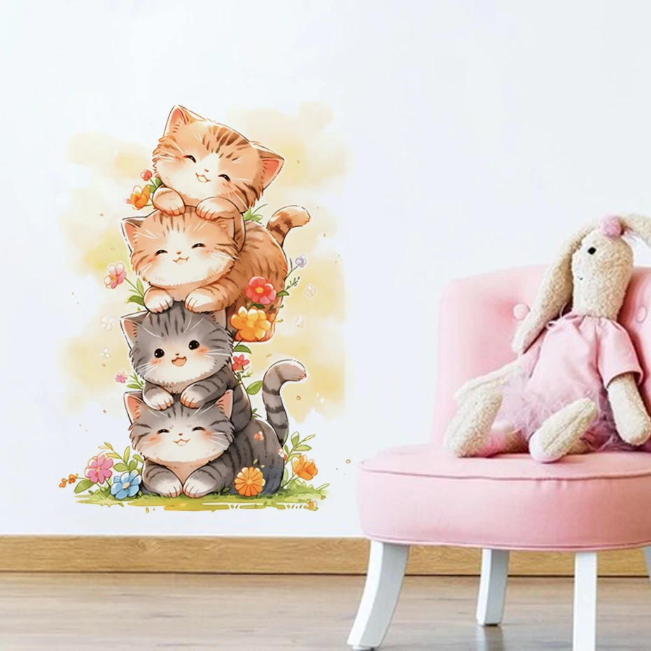 Watercolor Cats Wall Sticker Funny Door Window Fridge Decorations for Kids Room