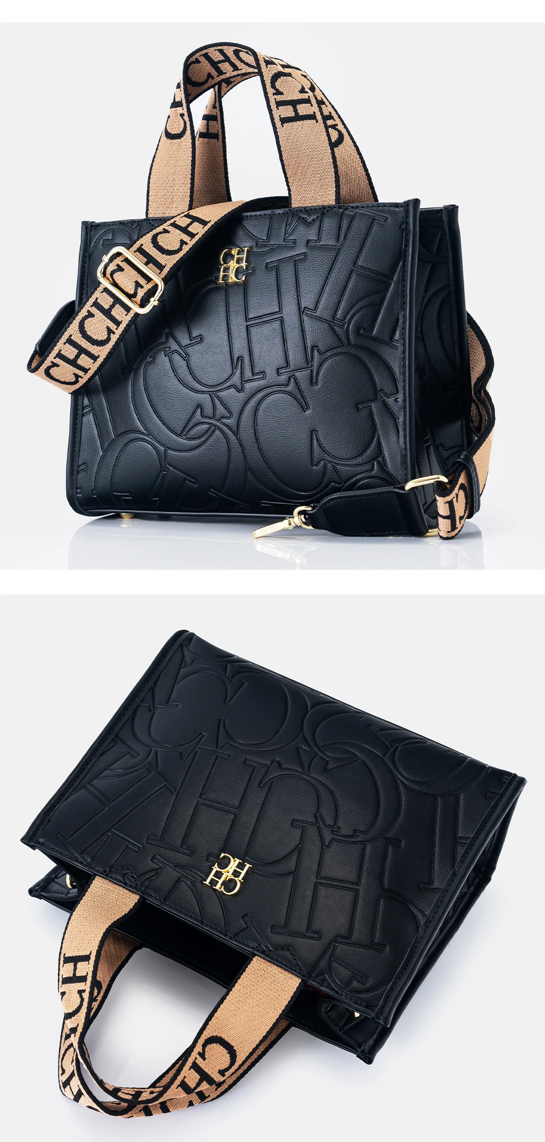 CH Monogramm Geprägte Tragetasche Damen Mode Lederhandtasche Große Umhängetasche für Arbeit & Reisen – Detail 8