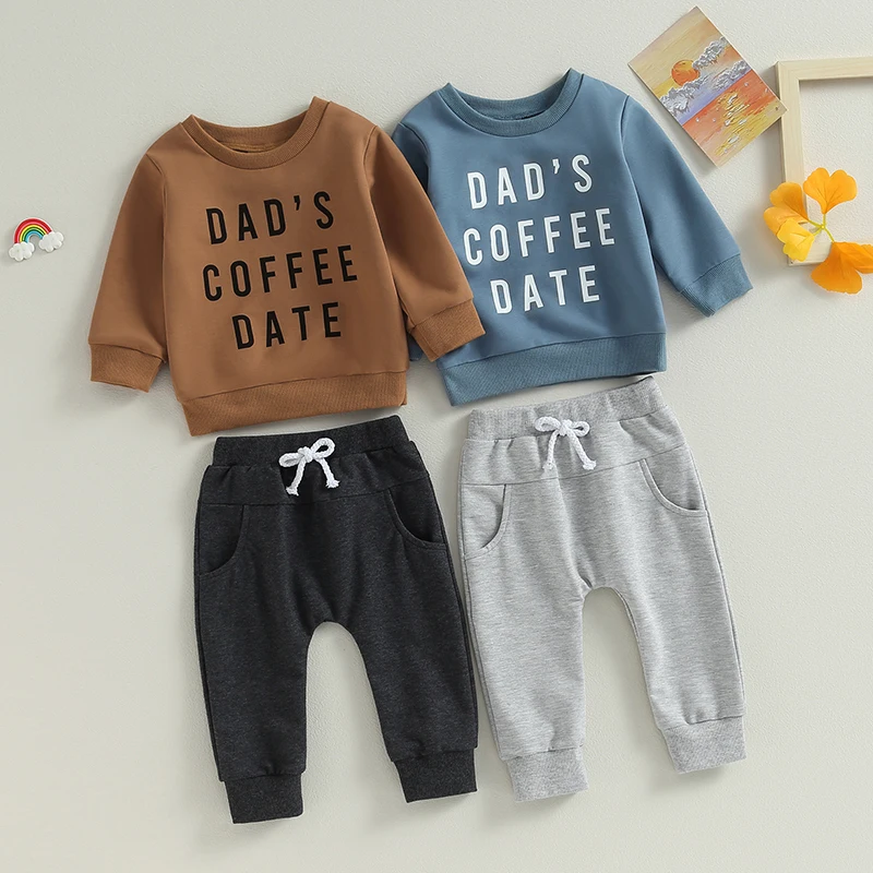 

Fashion Infant Toddler Kids Boys Spring Fall Clothing Sets Letter Print Long Sleeve Pullover Sweatshirts Pants Casual Tracksuits