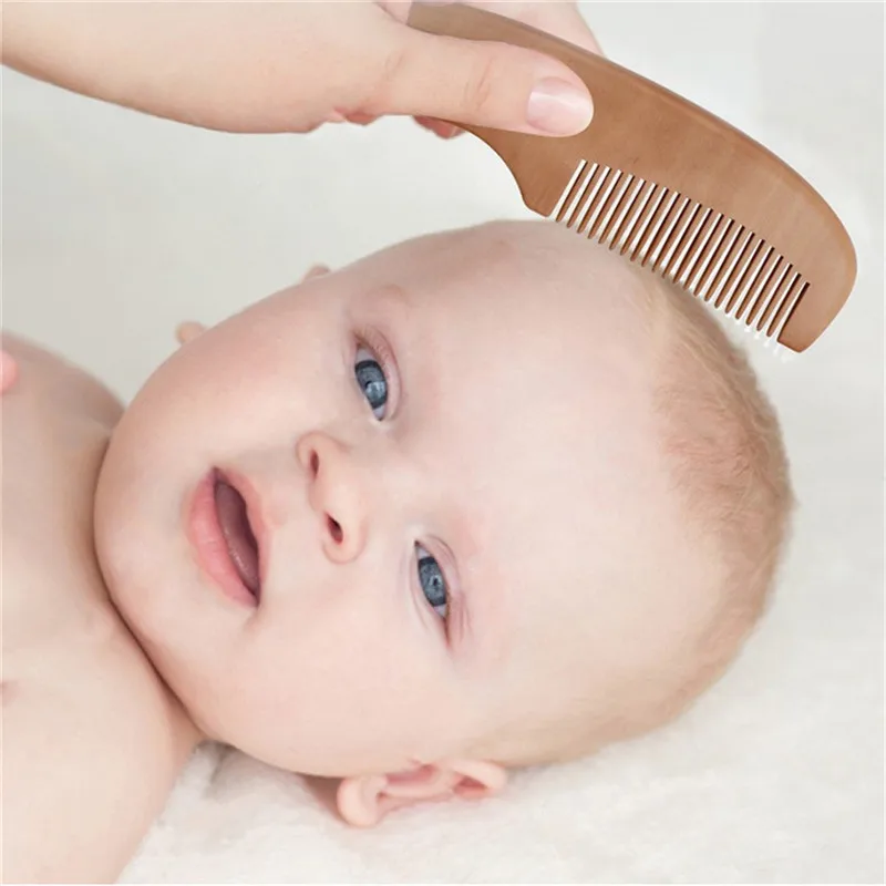 Hair Comb Set 2Pcs/Set Beech Comb Wool Brush Flat Comb Portable Baby Shampoo Brush Wool Soft
