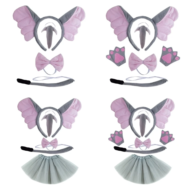 

Elephant Costume Set Elephant Ear Headbands Tail Bowtie Nose Glove Skirt Kid Halloween Christmas Animal Cosplays