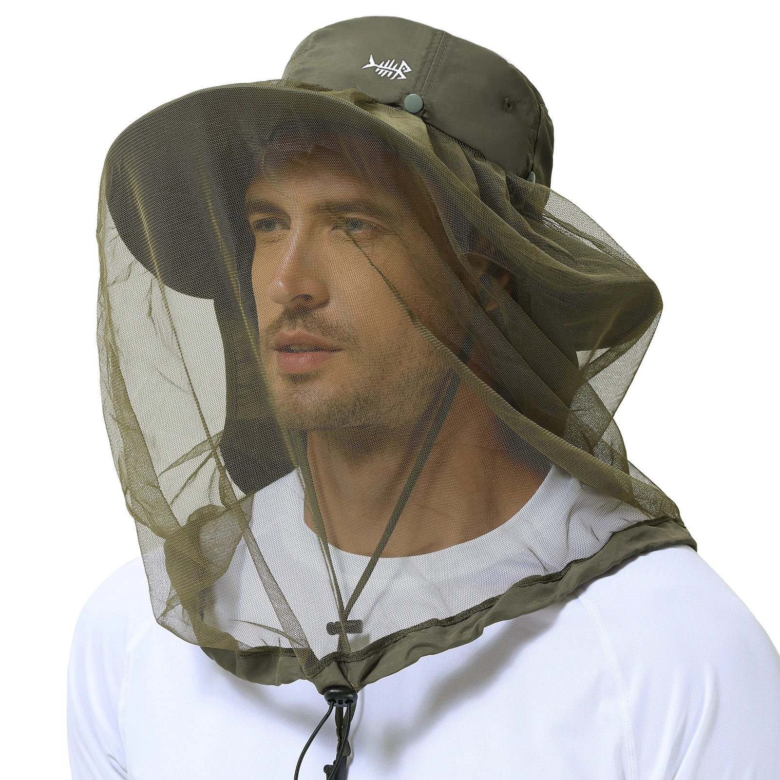 BASSDASH Sun Mosquito Hat with Hidden Head Net and Neck Flap for