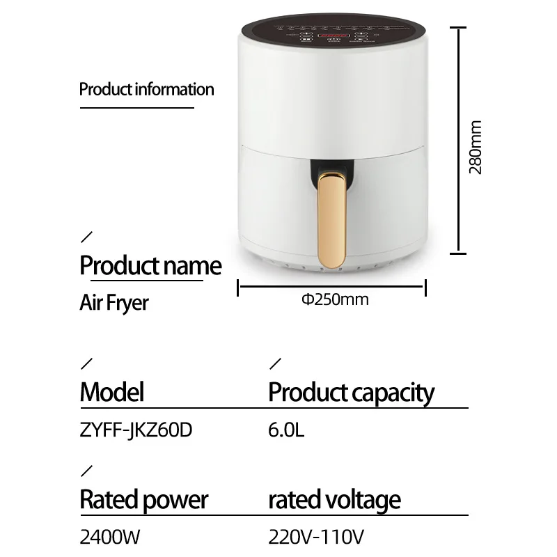 Multifunctional touch screen large capacity stainless steel electric fryer air fryer householdElectric Deep Fryers 5