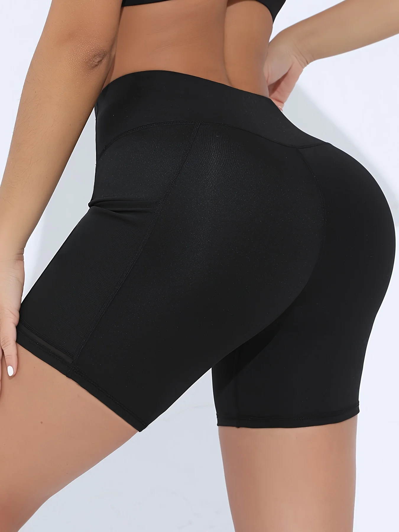 Pocket Mesh High Waist Yoga Shorts Women's Tummy Tuck Exercise Shorts