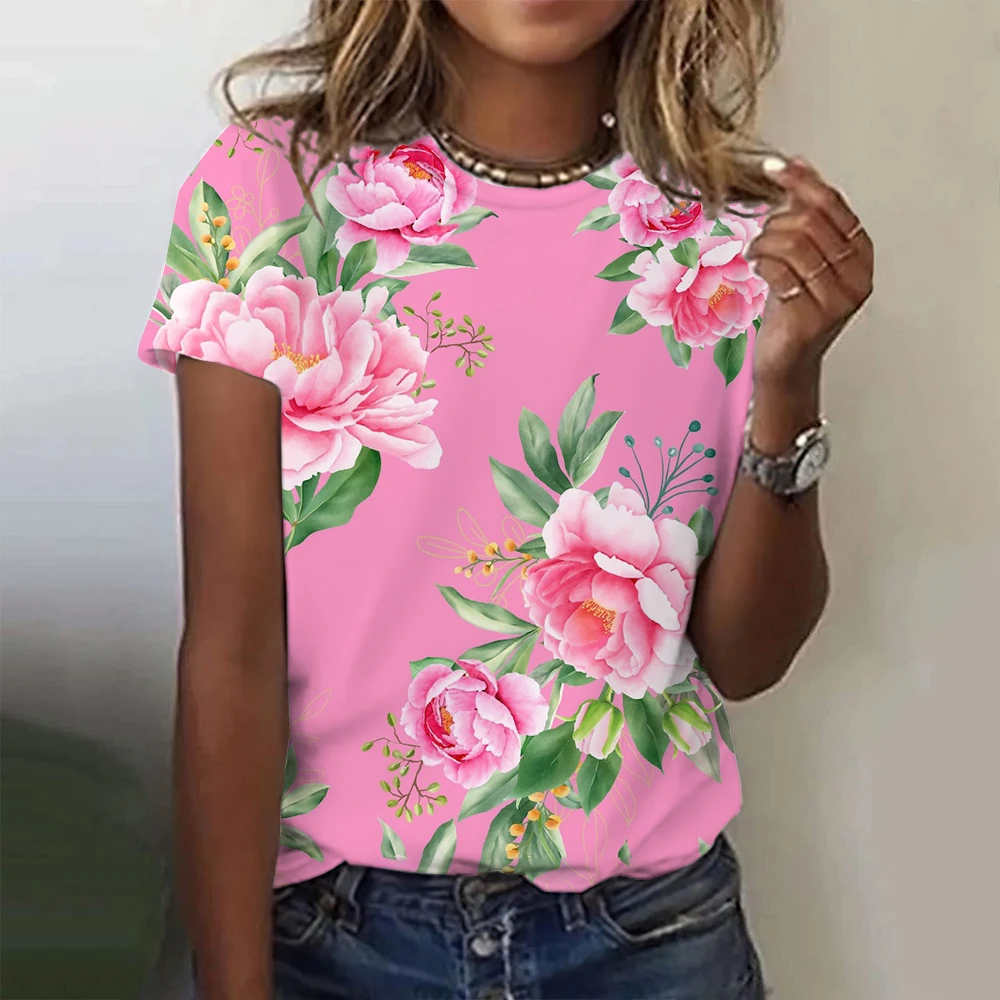 

Chinese Ethnic Flower T-shirt For Women Summer O-neck Sweatshirt New Fashion Women's Short Sleeve Tops Casual Daily Clothing