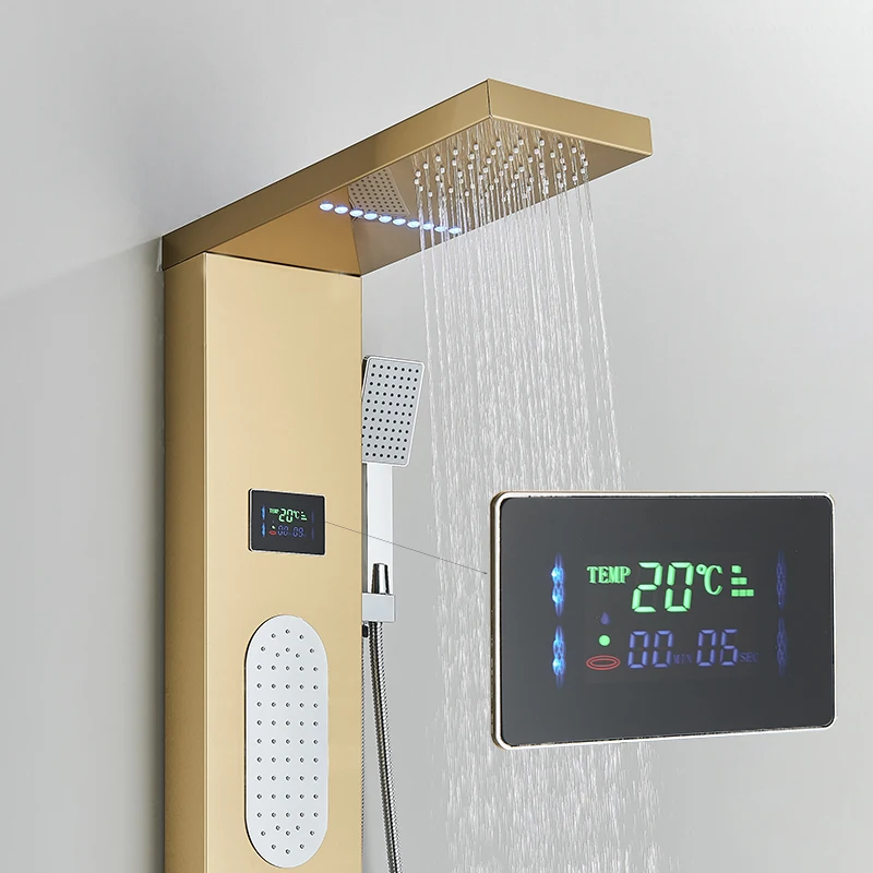 Senlesen-Columna de ducha dorada, Panel de ducha LED montado en la