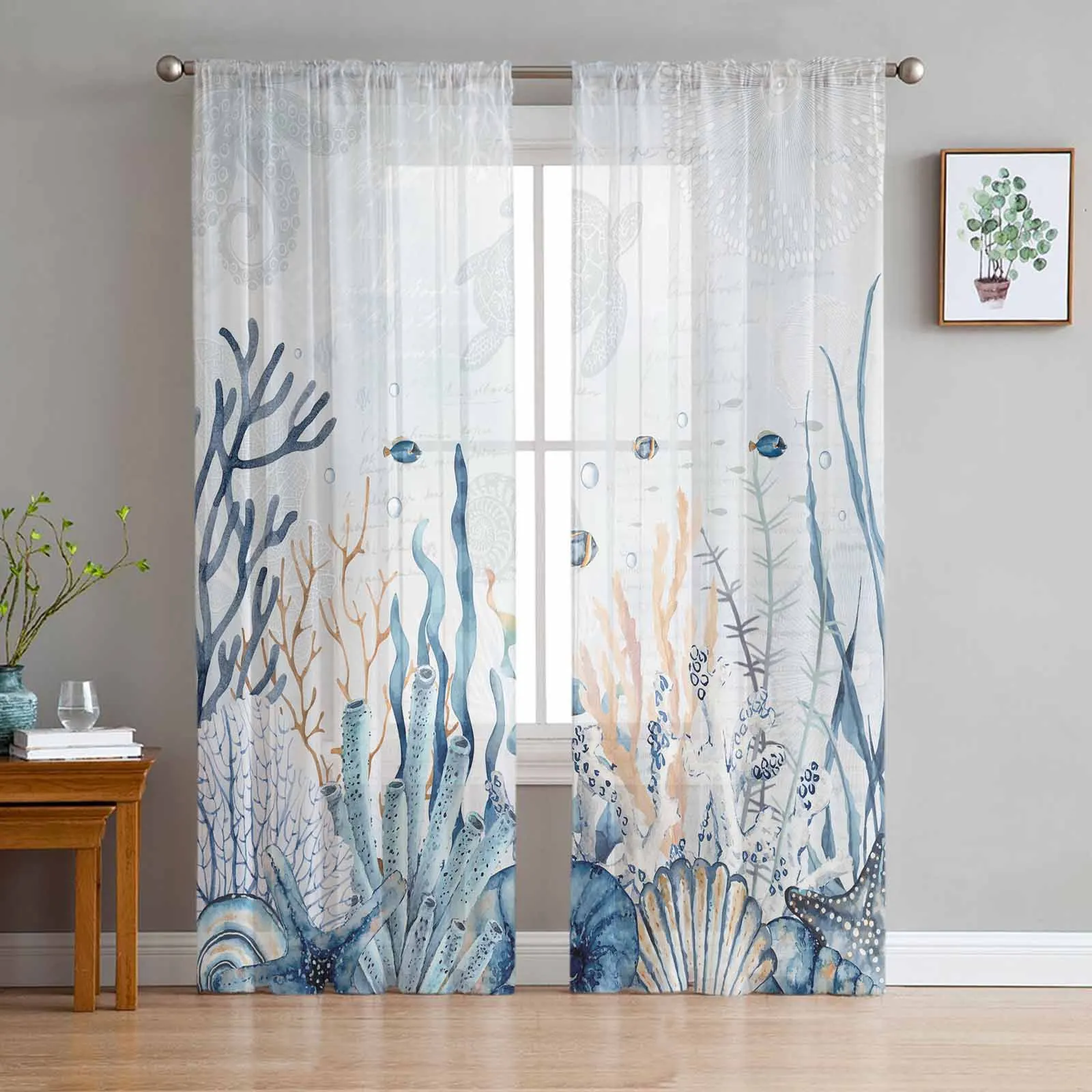 

Летние зеркальные прозрачные шторы в виде ракушек, морских звезд, для гостиной, тюлевые оконные занавески, украшение для дома, занавески из вуали для спальни