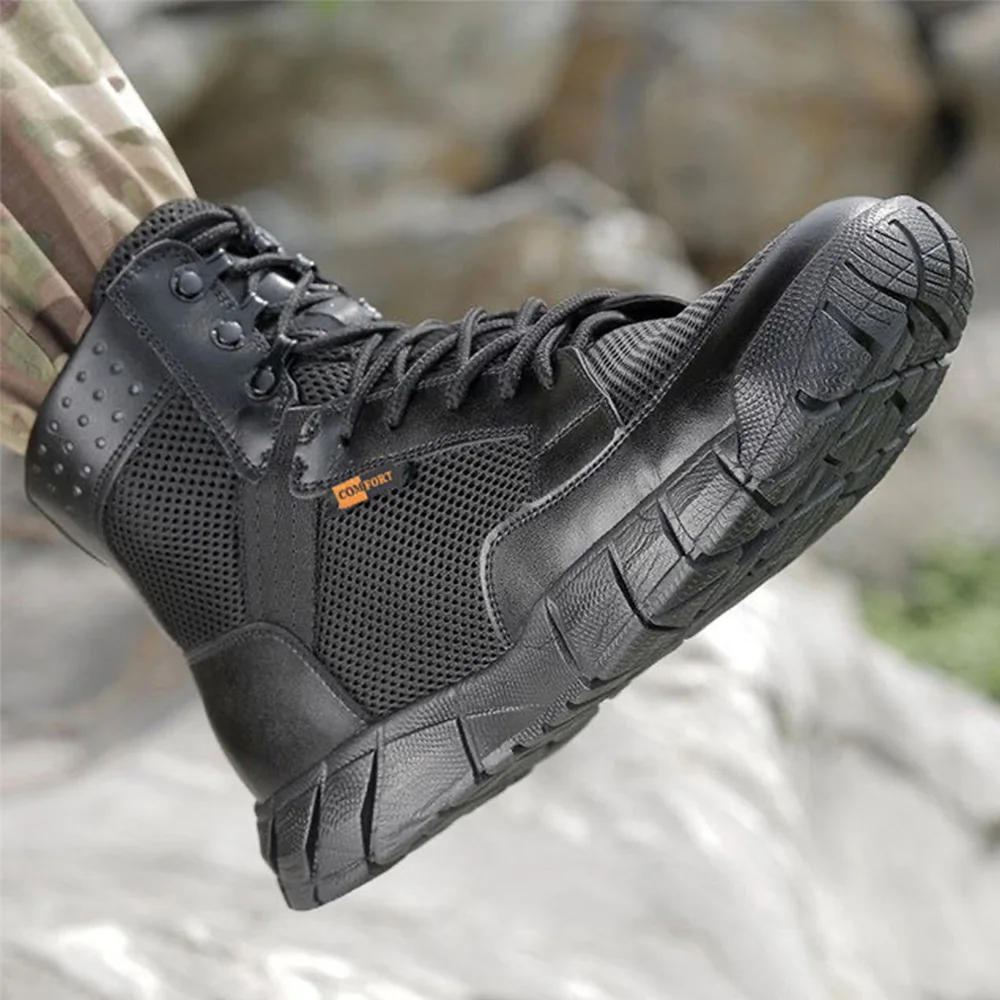 Breathable Lightweight Summer Shoes Military Tactical Combat Boots Men Outdoor Hiking Desert Army Boots Male  Middle Ankle Shoe