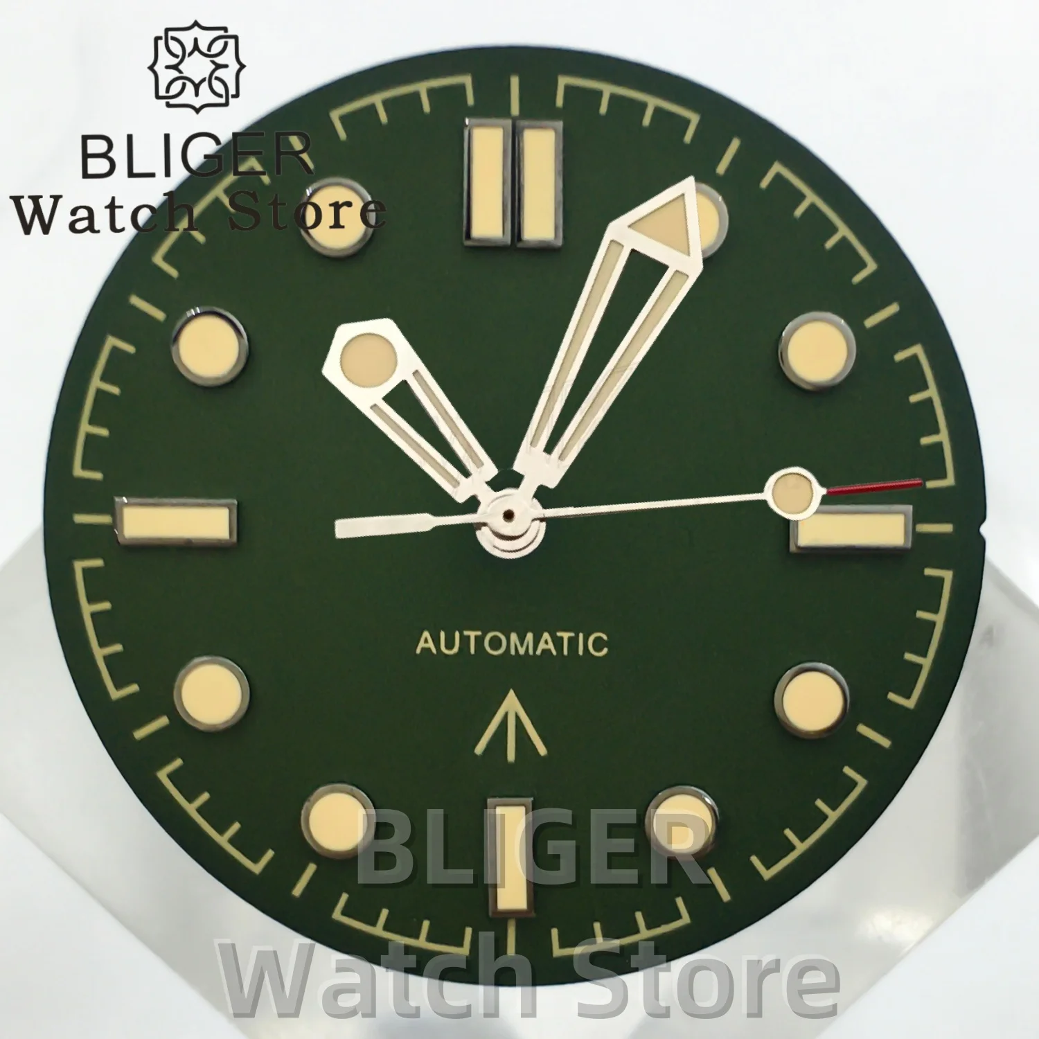 31mm Vintage Green Gold Black Watch Dial Luminous Wave Watch