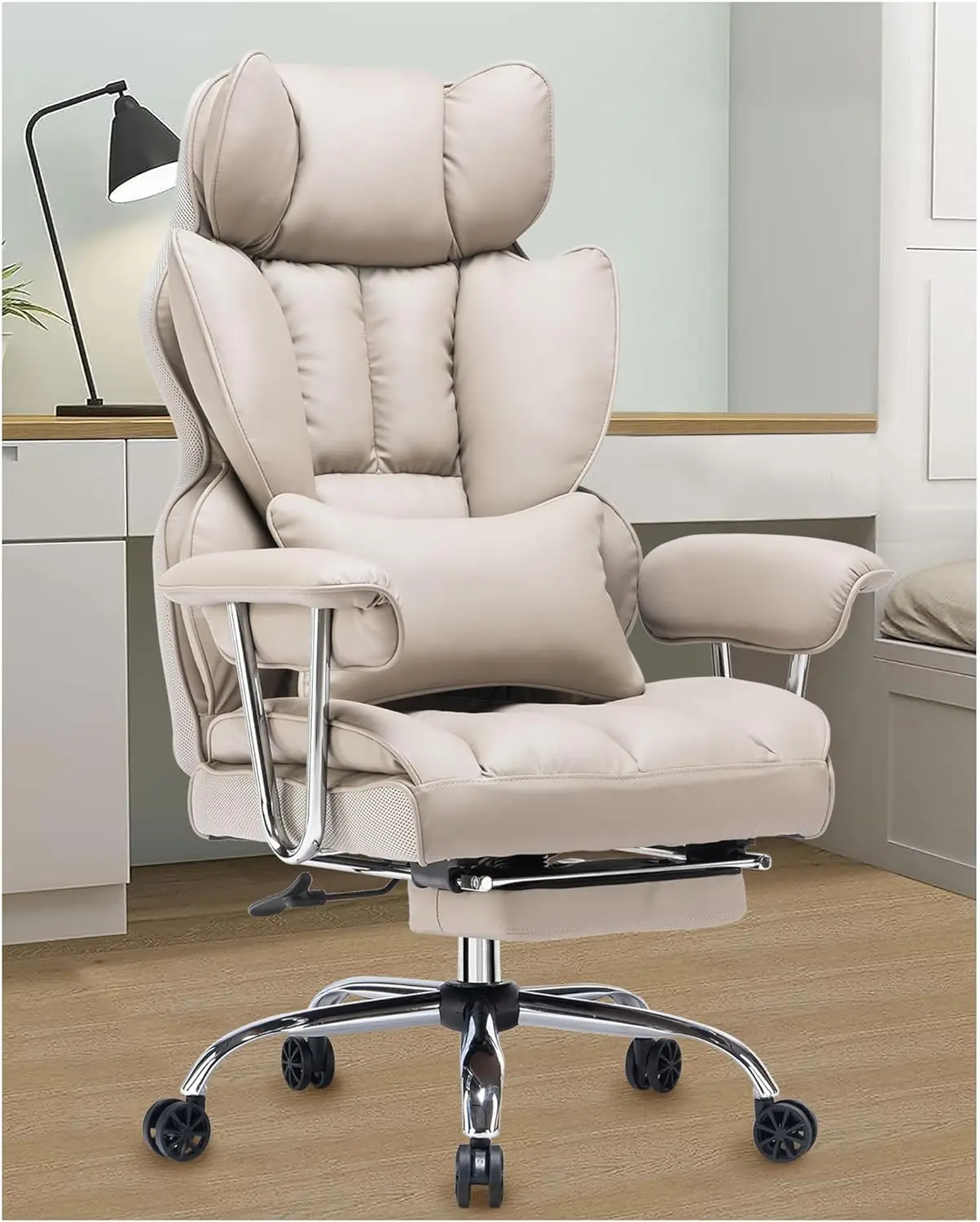 

Desk Office Chair 400LBS, Big and Tall Office Chair, PU Leather Computer Chair, Executive Office Chair with Leg Rest and Lumbar