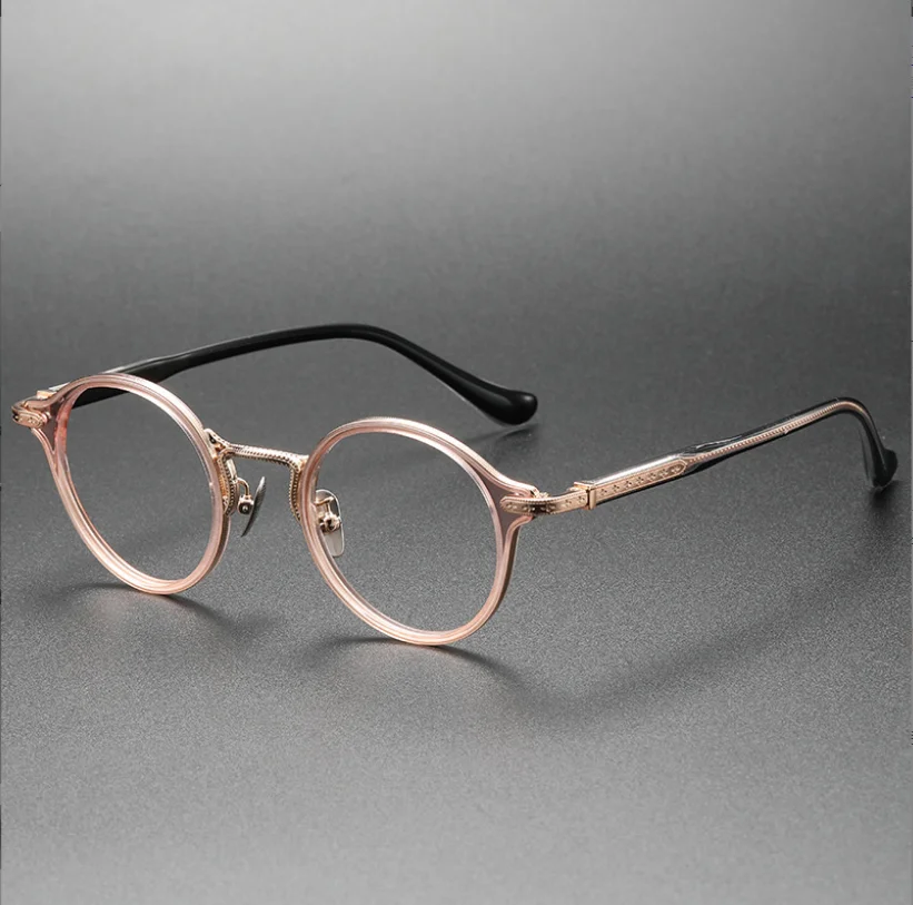 Prescription Myopia Eyeglasses Round Frame Pure Titanium Acetate Women