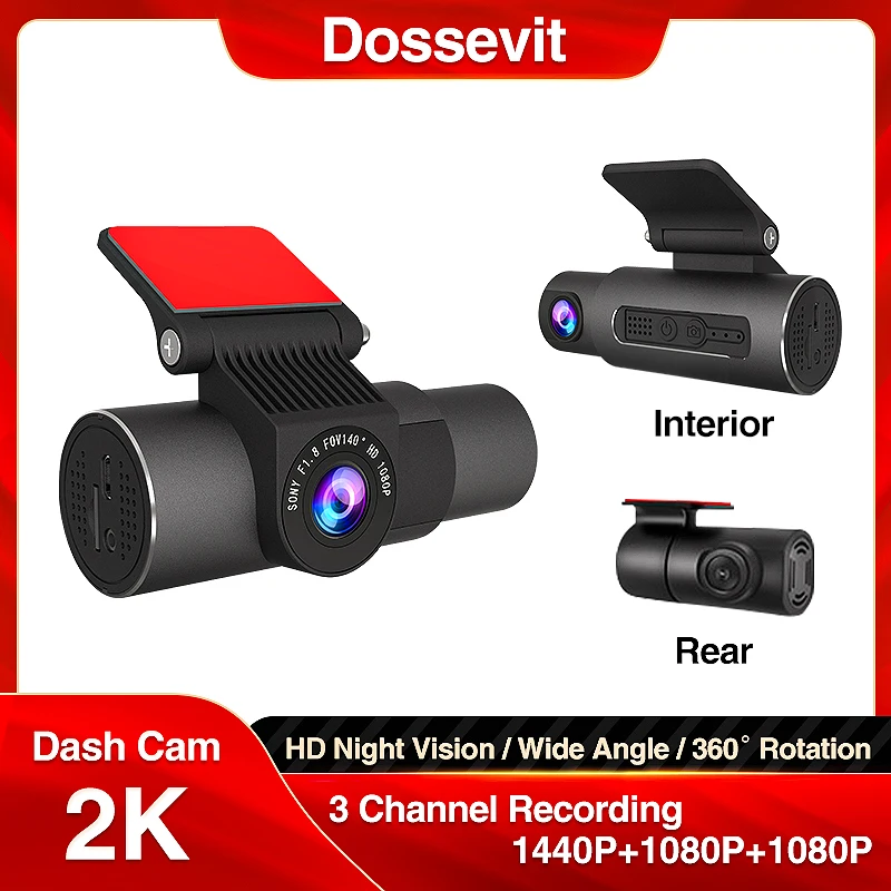 Dossevit Dash Cam 2k 1440p Wifi Car Dvr Wide Angle Front & Interior