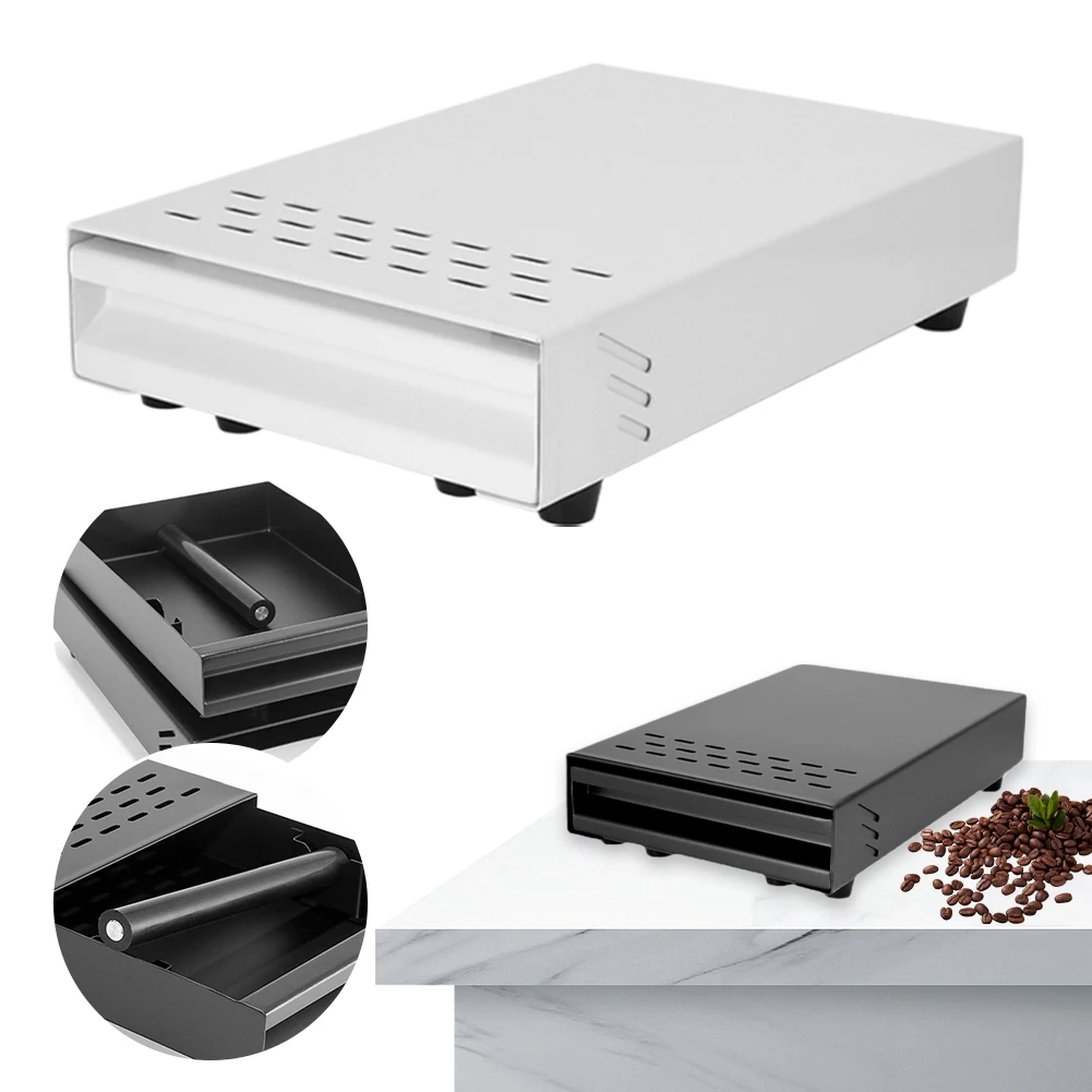 Omabeta Cuerpo Principal de Caja de Café Molido, Cajón de Golpe de Café Contenedor de Caja de Golpe de Café de Acero Inoxidable Profesional con Mango de Goma para Amantes del Café(Negro