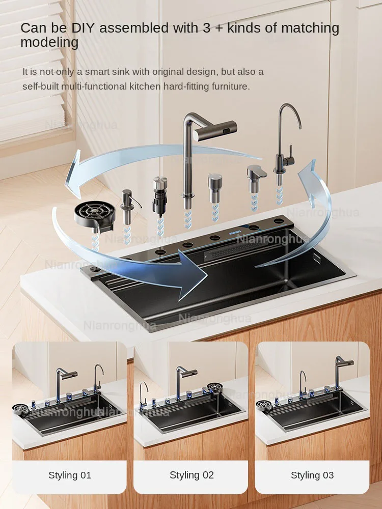 Embossed Honeycomb Flying Rain Waterfall Sink Handmade Kitchen 304 Stainless Steel Large Single Slot Vegetable Wash Basin Sink