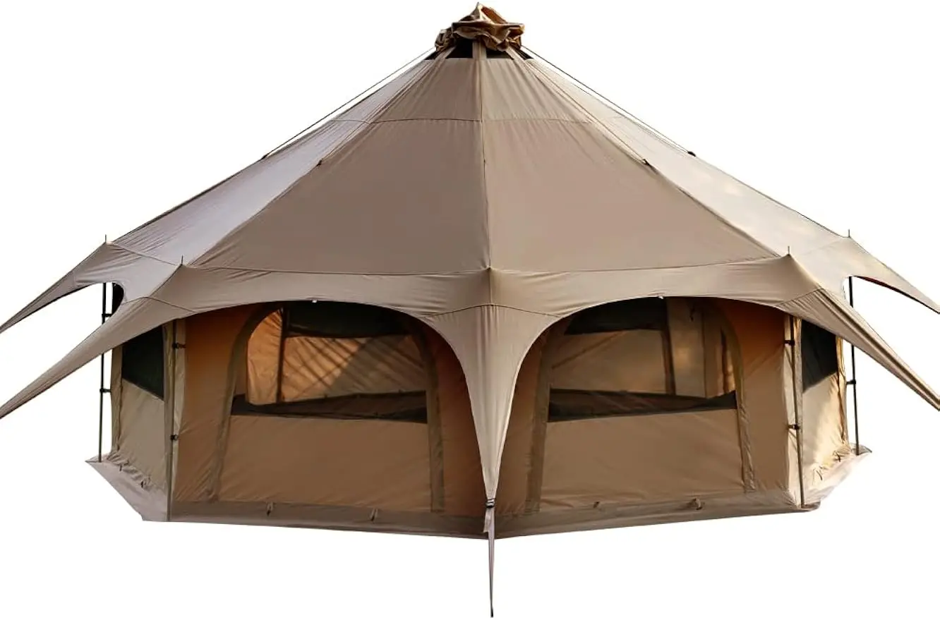 

MC TOMOUNT Canvas Tent Bell Tent 16.4ft*High9.2ft with Stove Jack for Glamping Family Camping Zipped Removable Floor