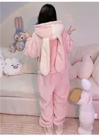 Coral Velvet Onesies Women Cute Rabbit Kigurumi Unicorn Preppy Cartoon Hooded Kawaii Thicker Winter Warm Cotton Pajamas Homewear - Image 4