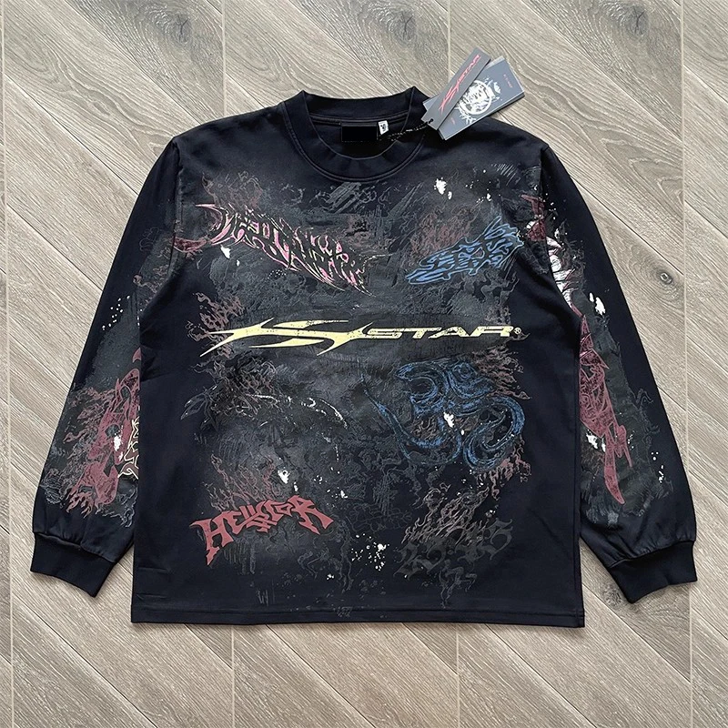 555 Graffiti Langarm-T-Shirt aus Baumwolle im personalisierten Graffiti-Stil