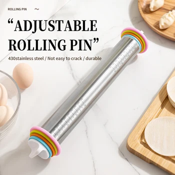 13.78" Stainless Steel Adjustable Rolling Pin with Removable Thickness Rings 1