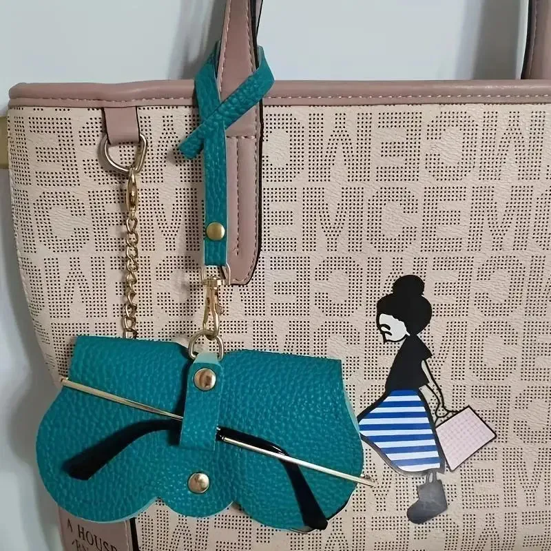 Litchi Embossed PU Leather Glasses Case Cute Hanging Eyewear Holder for Sunglasses Reading Glasses Portable Travel Storage Bag