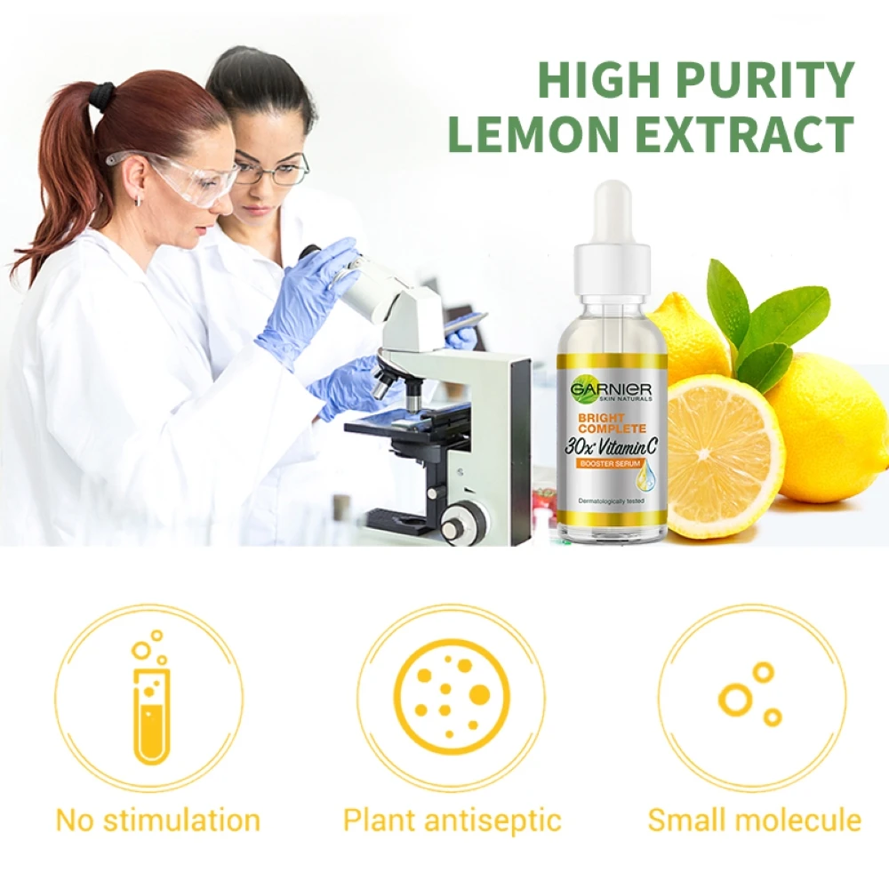 „Garnier Bright Complete“ 30 kartų vitamino C niacinamido serumas, balinantis odos toną, „Essence Fade Acne Mark“ grožio produktai, 30 ml._voghion.com