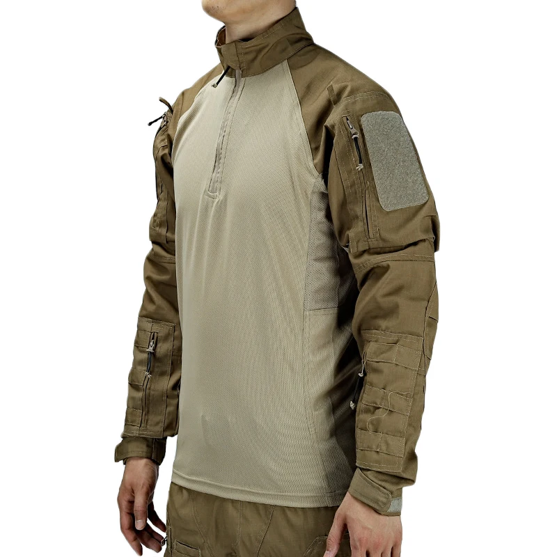 Men's Training Shirt Casual Tactical Top Camouflage Solid Long Sleeve Jacket Spring Autumn Wear-Resistant Outdoor