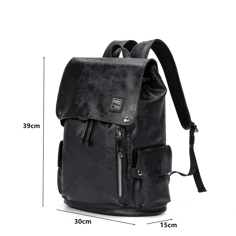 Fashion Student Schoolbag Computer Bag Men's Backpack PU Leather Backpacks Man High Capacity Travel Bag Softback Bookbag Male 4