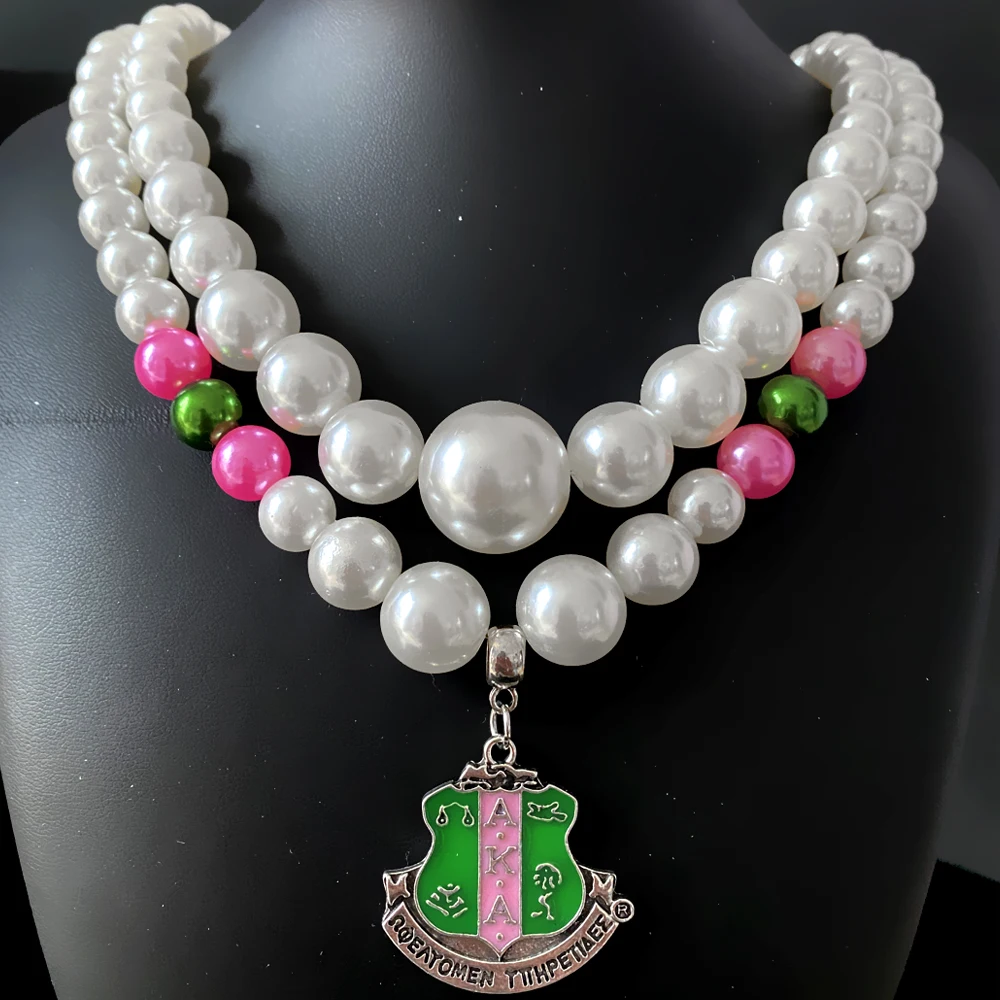 Exquisite greek letter society ALPHA sorority pendant multilayer imitation pearl beads handmade necklace choker