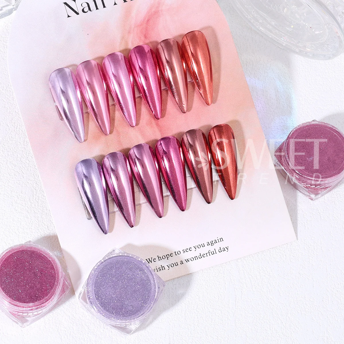 6pcs Magic Mirror Pink Series Nail Glitter Powder Metallic Chrome Pigment For Nail 3D Punk Rubbing Dust DIY Flash Manicure Decor