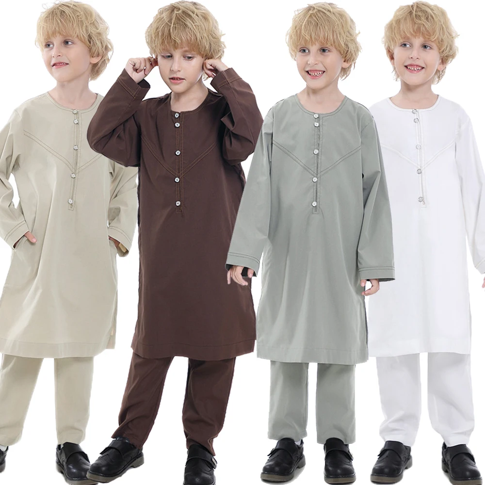Muslim Abaya Dubai Boy Jubba Thobe For Children Robe Pants Kaftan
