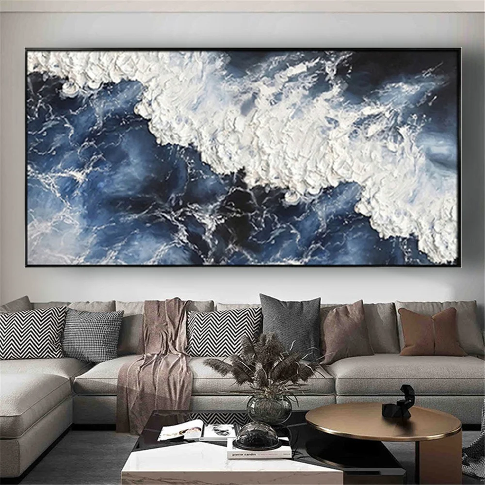 

100% Handmade Oil Painting On Canvas Large Salon Decor Picture For Office Hotel Living Room Wall Art Sea Scenery Blue Mural Gift