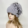Floral Rabbit Fur Hat Women Fluffy Warm Winter Thick Hat Elegant Stylish Russian Fur Cold Hat Rex Rabbit Fur Beanies Striped Top 6