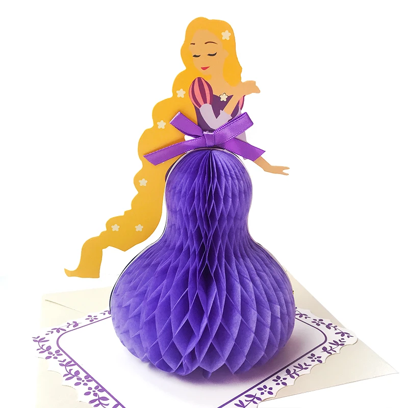1pc Princess Invitation Card 3D Honeycomb Fold Can Stand On The Table Wedding Birthday Supplies Thanks Card for Guests