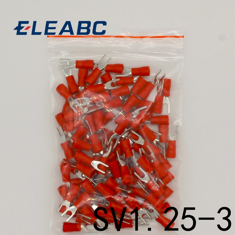 Tanio SV1.25-3 czerwony Furcate kabel terminala złącze przewodu izolowane końcówki