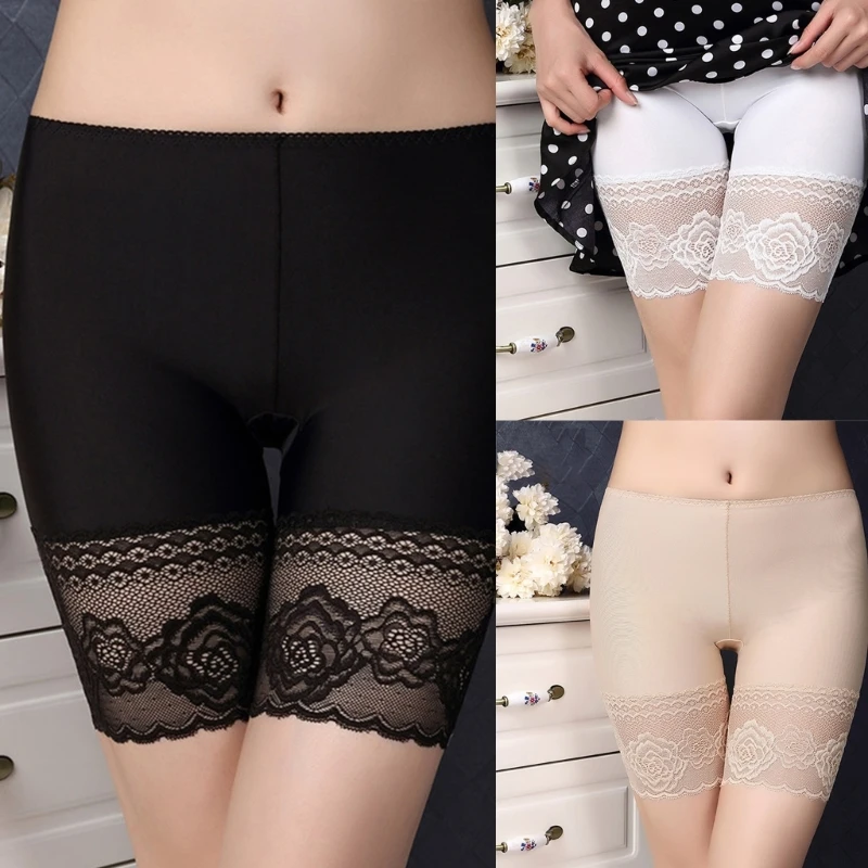 

Women Ice Silk Lace Slip Shorts for Under Dresses Mid-Rise Anti-Chafing Boyshorts Traceless Underwear Short Leggings