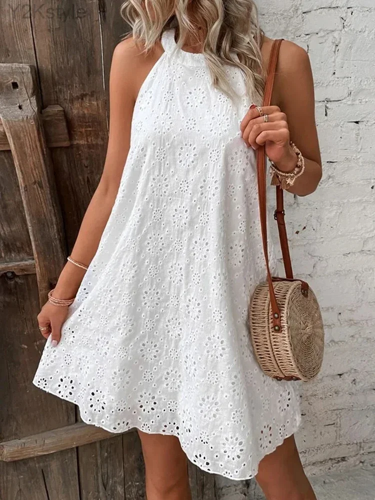 

Women's Elegant Mini Dress Summer White Sleeveless Short Dresses Femal Party Dresses For Woman Stylish Clothes 2024 New Year