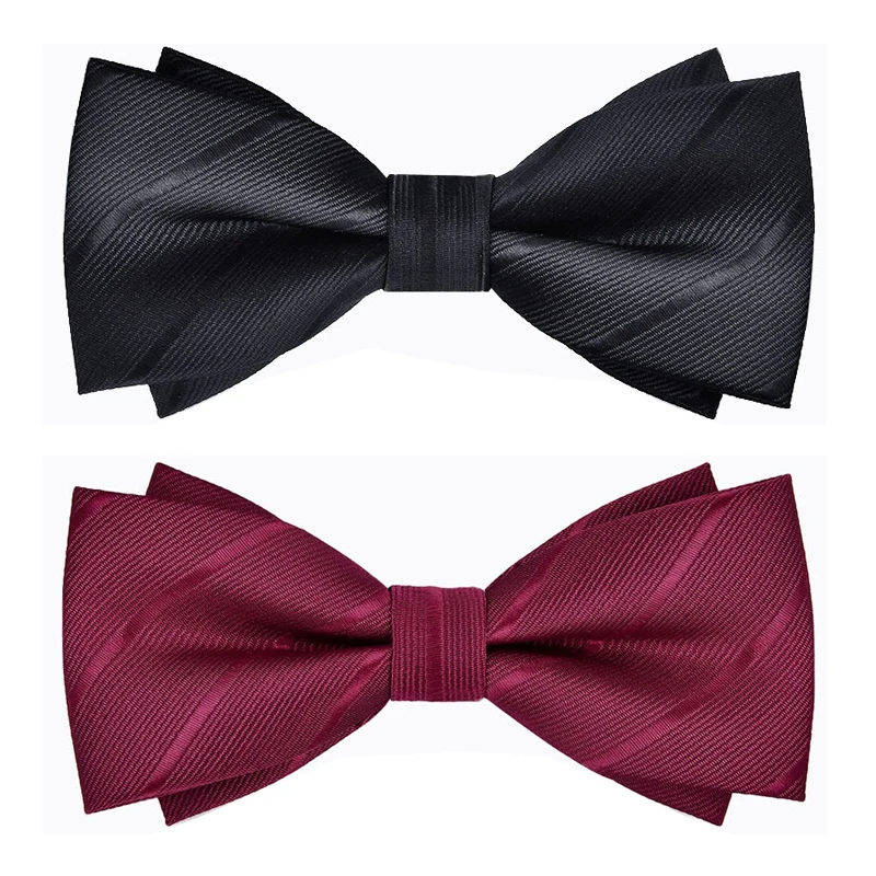 Men's Pure Color Striped Double Bow Tie - Elegant Fashion Accessory