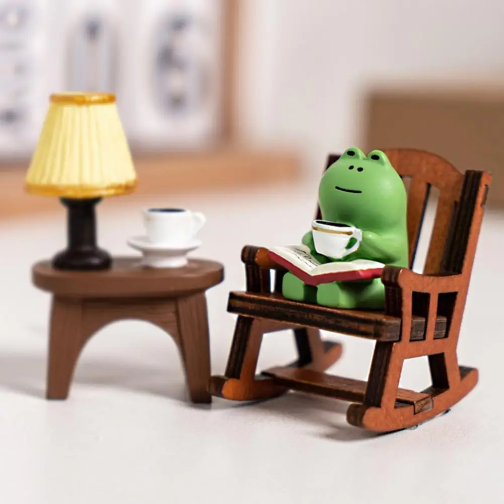 

Frog Reading Book Figurine Adorable Miniature Frog Figurine Set Funny Chair Sculpture Desk Decoration Gift for Frog Lovers Desk