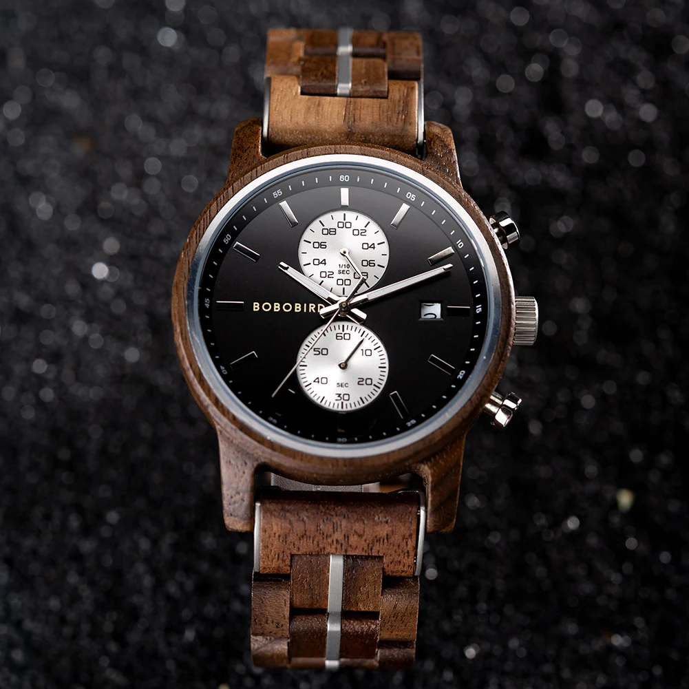 

BOBOBIRD Wooden Men's Watch Top New Japanese Miyota Sports Chronograph Calendar Wristwatch Engraved Gift Box Relogio Masculino
