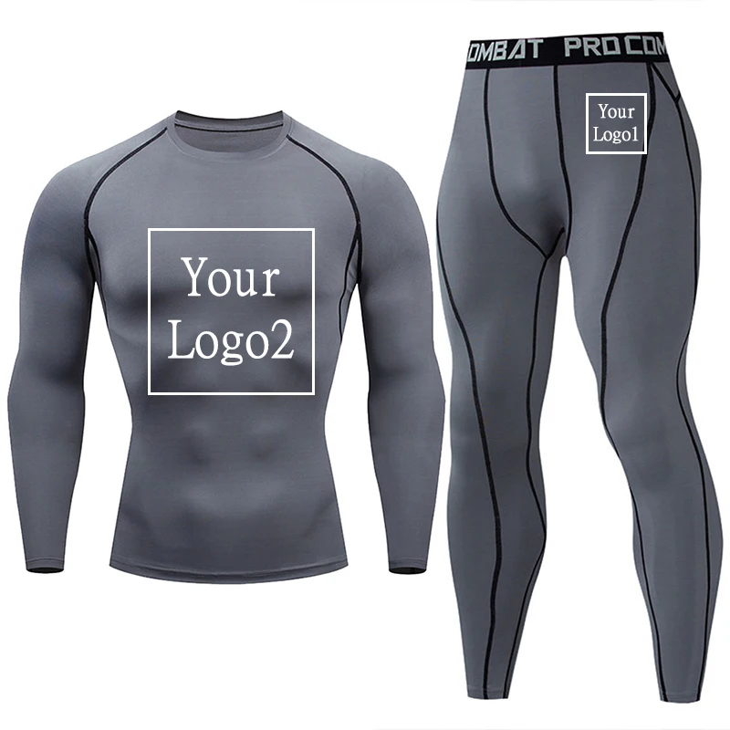 Men's Running Custom Logo Set Gym Jogging Compression Fitness  Male Quick dry Track suit