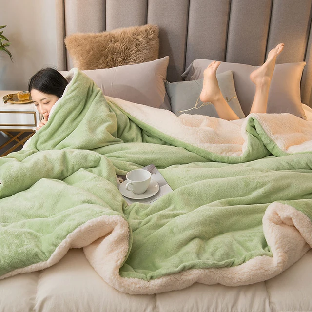 Winter Fleece Blankets Thick Warm Soft Sofa Blanket Bed Cover Bear Print  Luxury Solid Color Double Bed Bedspread Duvet Bedding - AliExpress