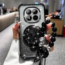 Shockproof Glitter Plating Bracket Bracelet Phone Case Cover for Redmi Note 13R (Black)