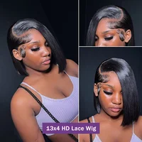 Perruques Courtes Bob en Cheveux Humains Vietnamiens 100% Naturels, Perruque Frontale en Dentelle HD 5x5 13x4, Densité 200%, Perruques Droites en Dentelle HD pour Femmes 2