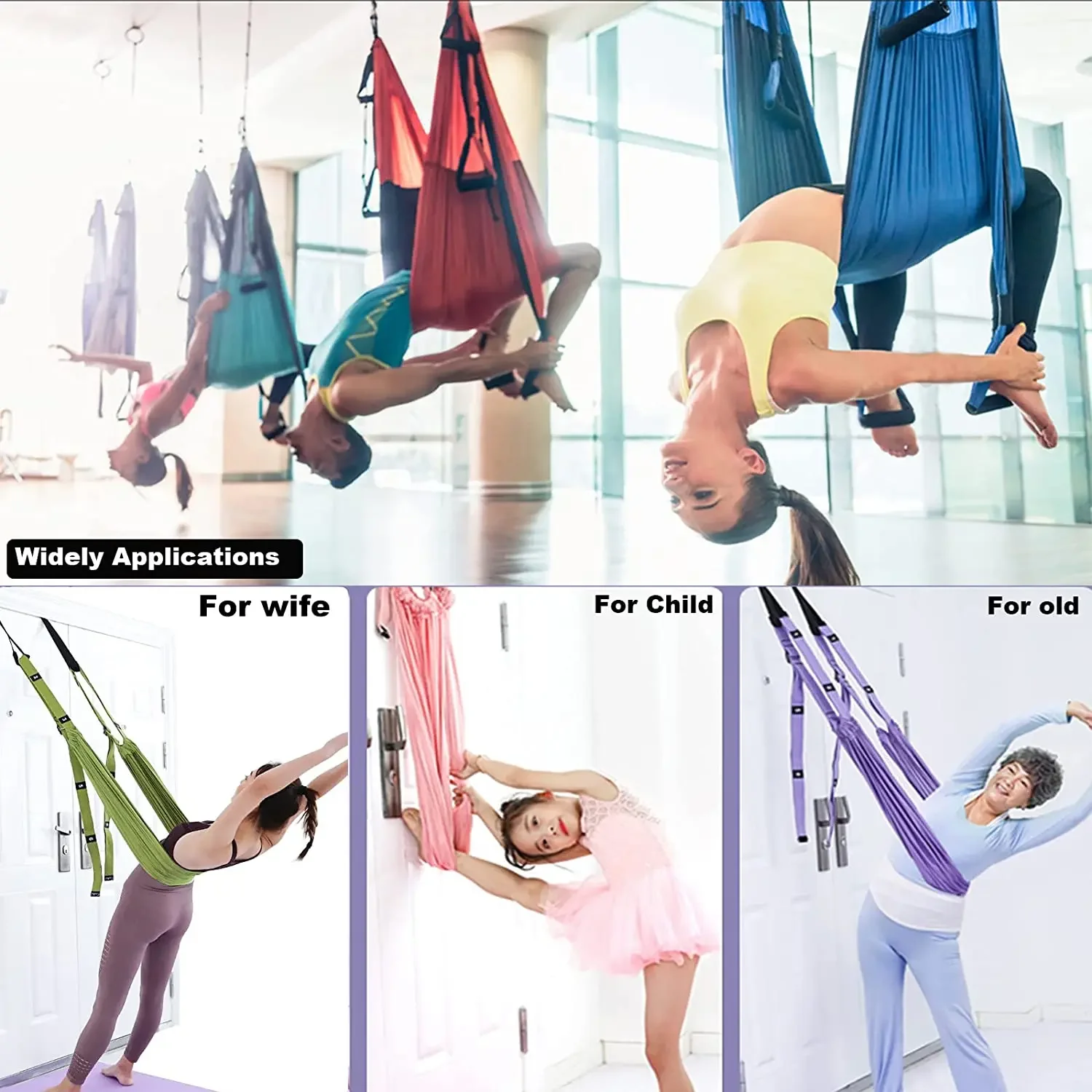 Adjustable Aerial Yoga Strap Hammock Swing Waist Back Leg Stretch Assist Trainer for Fitness Gymnastics Dance Aerial Yoga Ballet