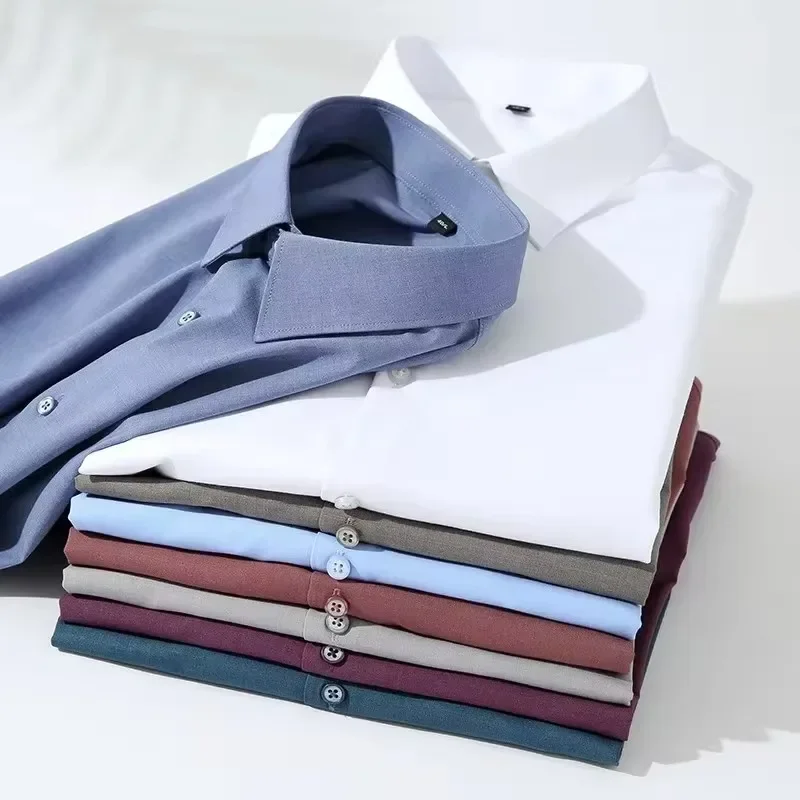 Bamboo Fiber Long Sleeve Men Regular Fit Microfiber Material Non-iron Professional Casual Dress Shirts Pure Colors dress shirts,men casual shirts