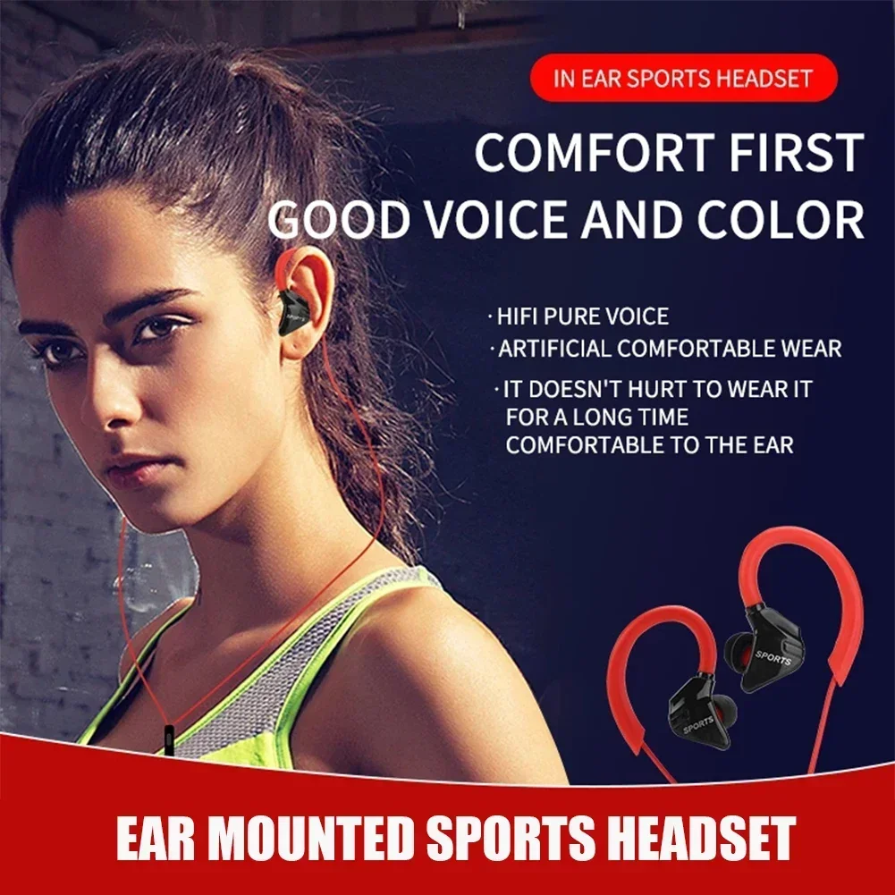 3.5mm Ear Hanging Sport Earphone 1.25m Ear Hook Wired Headphone for iPhone Samsung MP3 Smartphone In-Ear Headsets with Built-in 2